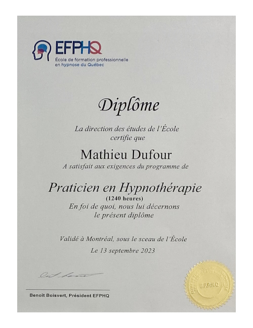 Praticien en hypnothrapie Mathieu Dufour