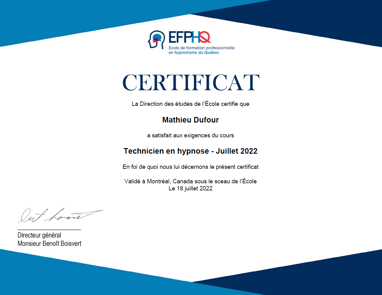 Technicien en hypnose Mathieu Dufour