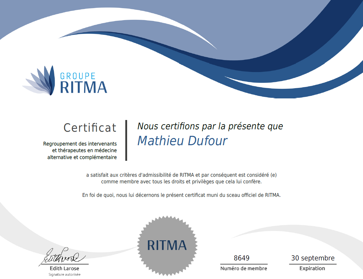 Certificat RITMA Mathieu Dufour
