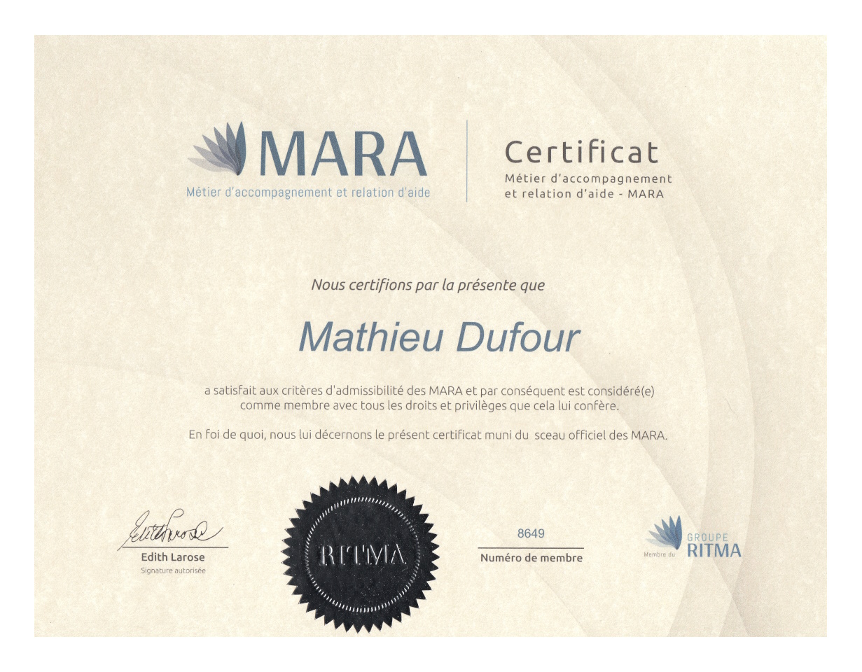 Certification MARA Mathieu Dufour